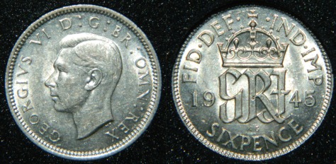 1945 Sixpence